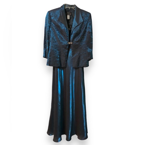 ALEX EVENINGS PETITE Iridescent Teal Two Piece Evening Dress Set